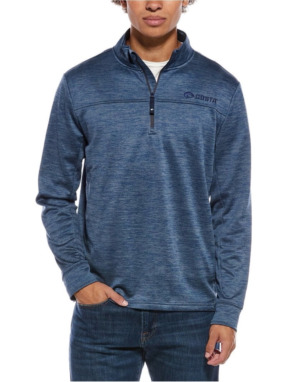 COSTA APPAREL HARBOR 1/4-ZIP FLEECE PULLOVER in Navy Blue Heather
